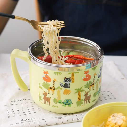 Creative Cartoon Stainless Steel Children's Snack Cup Layered Sealed Thickened Anti-scalding Hand Multi-functional Noodle Cup