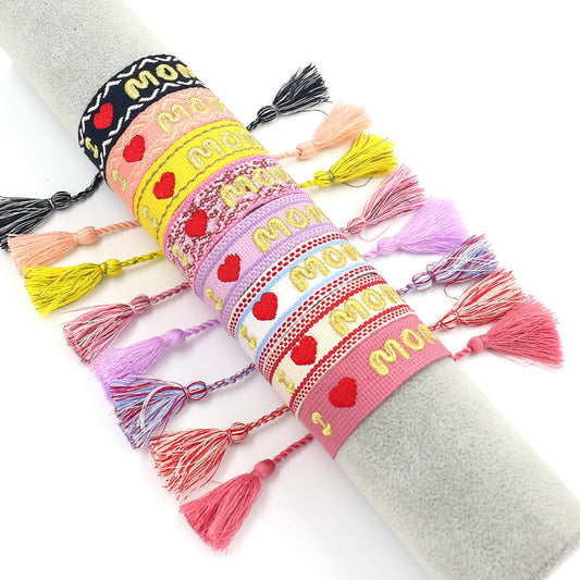 New Mother's Day Gift Bracelet Creative MOM Letter Embroidery Woven Bracelet Fashion Fashion D Home Tassel Hand Rope