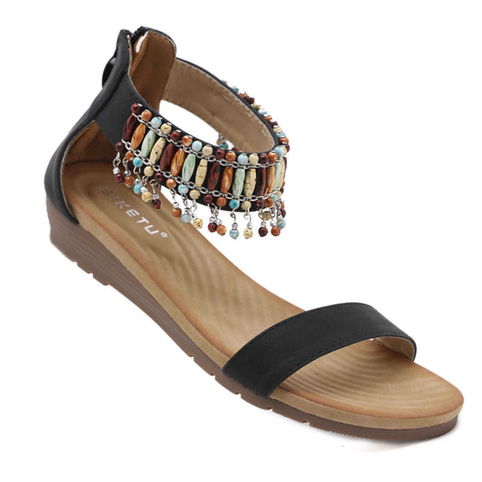8150-1 New 2024 Summer Women's Bohemian Style Beaded Comfortable Round Head Seaside Holiday Plus Size Sandals
