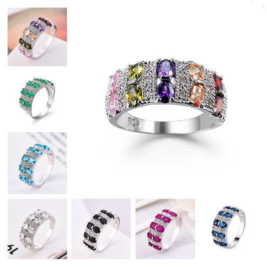 Cross-border Wish Explosions Jewelry Europe And The United States Popular Romantic Color Zircon Ring Creative Design INS Ladies Jewelry
