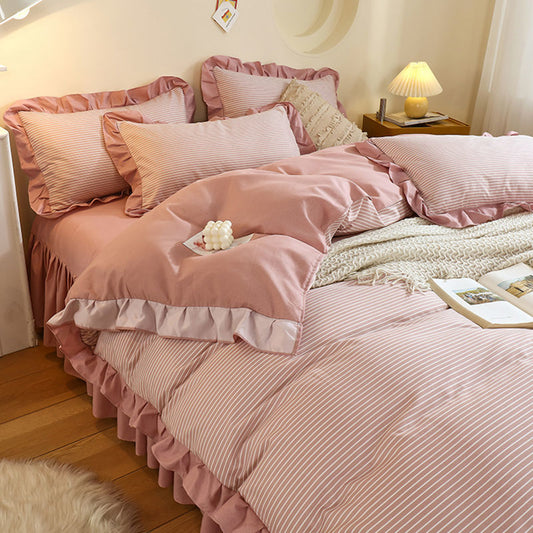 Four-piece Bed Set High-end Light Luxury Padded Sanding Bed Skirt Four-piece Bed Sheet/bed Skirt 4 Pieces
