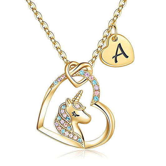 Cross-border European And American Unicorn Necklace Love Letter A- Z Heart Pendant Amazon AliExpress Children's Jewelry