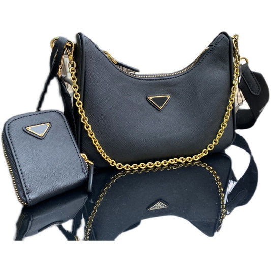P Three-in-One Bag Underarm Bag Genuine Leather Shoulder Crossbody Bag Hobo Small Bag Women's Bag Middle Ancient Bag Vintage Niche