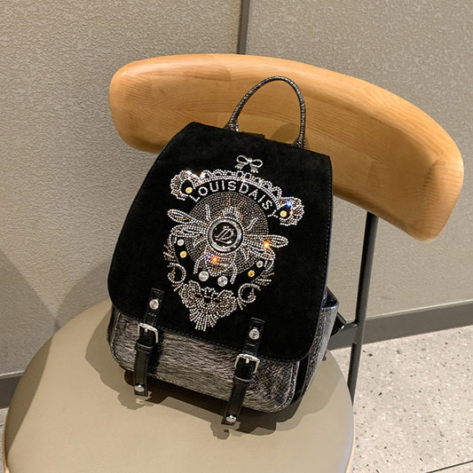 Hong Kong Purchasing Backpack Women's 2023 New Fashion Women's Bag Western Style Ladies Backpack High-end Diamond-studded Messenger Bag