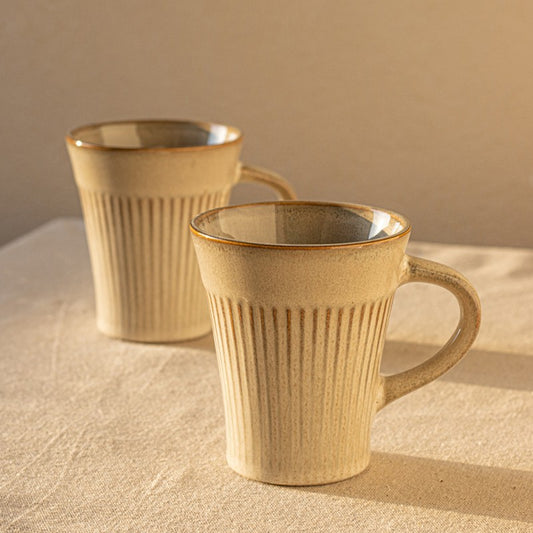 Super Good-looking ~ Retro Kiln Glaze Ceramic Vertical Grain Mug Ear Cup Breakfast Cup Household Tea Cup Micro Defects