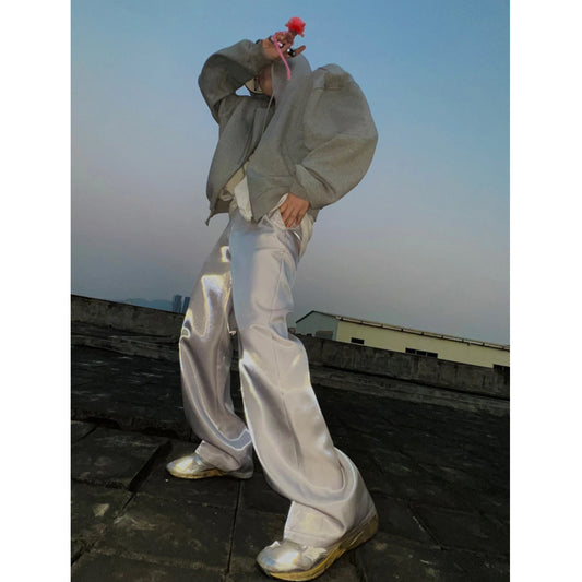 2023 New Liquid Metal Light Satin Loose Casual Pants Draping Wide Leg Stage Straight Pants For Men And Women