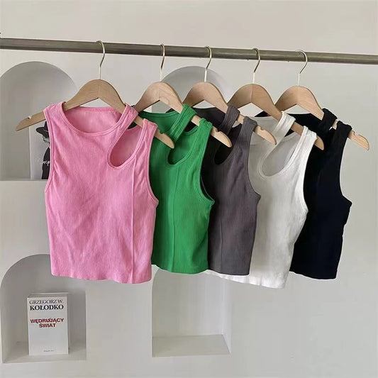 Korean-style New Hollow Fixed Cup Cotton Vest Women's Belt Chest Pad All-match Slim-fit Outer Wear Sports Base Underwear