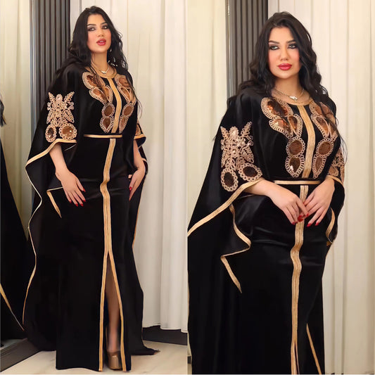 Popular Plus Color 2023 Dubai Dress Cross-border Middle East Arab Dress Sequin Gold Velvet Dress Long Dress