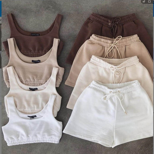 Q-2023 Cross-border Spring And Summer Europe And America Amazon New Women's Navel Vest Lace-up Shorts Two-piece Set