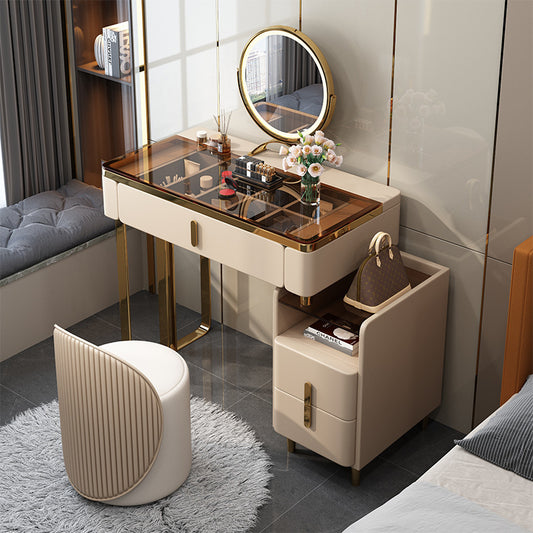 Light Luxury Solid Wood Rock Board Small Apartment Dressing Table Bedroom Modern Simple Ins Style Makeup Table Storage Cabinet