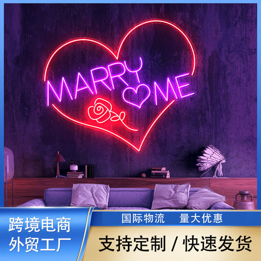 Cross-border E-commerce Led Neon Love Proposal Arrangement Marryme Neon Decorative Signs Atmosphere Letter Lights
