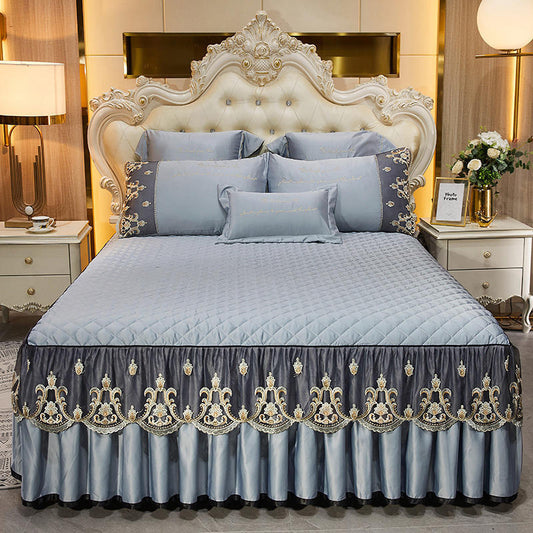 European-style Lace Quilted Bed Skirt Single-piece Three-piece Set Machine Washable Simmons Non-slip Bed Cover Lace Bedspread 1.8M