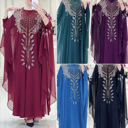 Cross-border Africa Europe And The United States Dress Chiffon Heavy Industry Hot Drill Robe Middle East Muslim Women's Clothing Source Manufacturers 8623