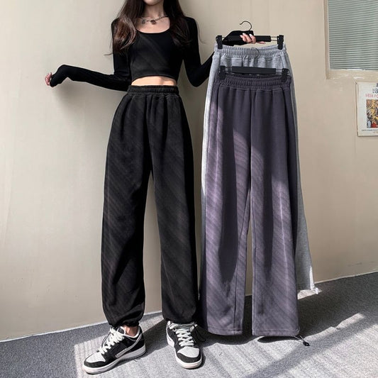 Internet Red Grey Casual Wide-Leg Sports Pants Women's Autumn And Winter Loose Straight Tube With Velvet Thickened Trendy Ins