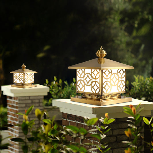 All Copper European Style Column Head Lamp Outdoor Waterproof Villa Mansion Gate Pillar Home Landscape Decoration Electric Lighting